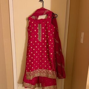 Hot Pink and Gold Bollywood Palazzo Suit